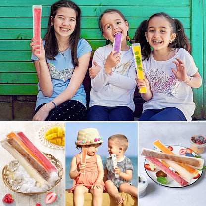FEBSNOW 100 Disposable Ice Popsicle Mold Bags Freezer Tubes With Zip Seals For Healthy Snacks,Yogurt Sticks,Juice & Fruit Smoothies,Ice Candy Pops Comes With A Funnel