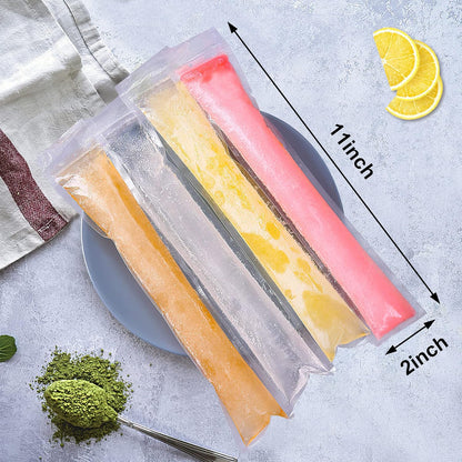 FEBSNOW 100 Disposable Ice Popsicle Mold Bags Freezer Tubes With Zip Seals For Healthy Snacks,Yogurt Sticks,Juice & Fruit Smoothies,Ice Candy Pops Comes With A Funnel