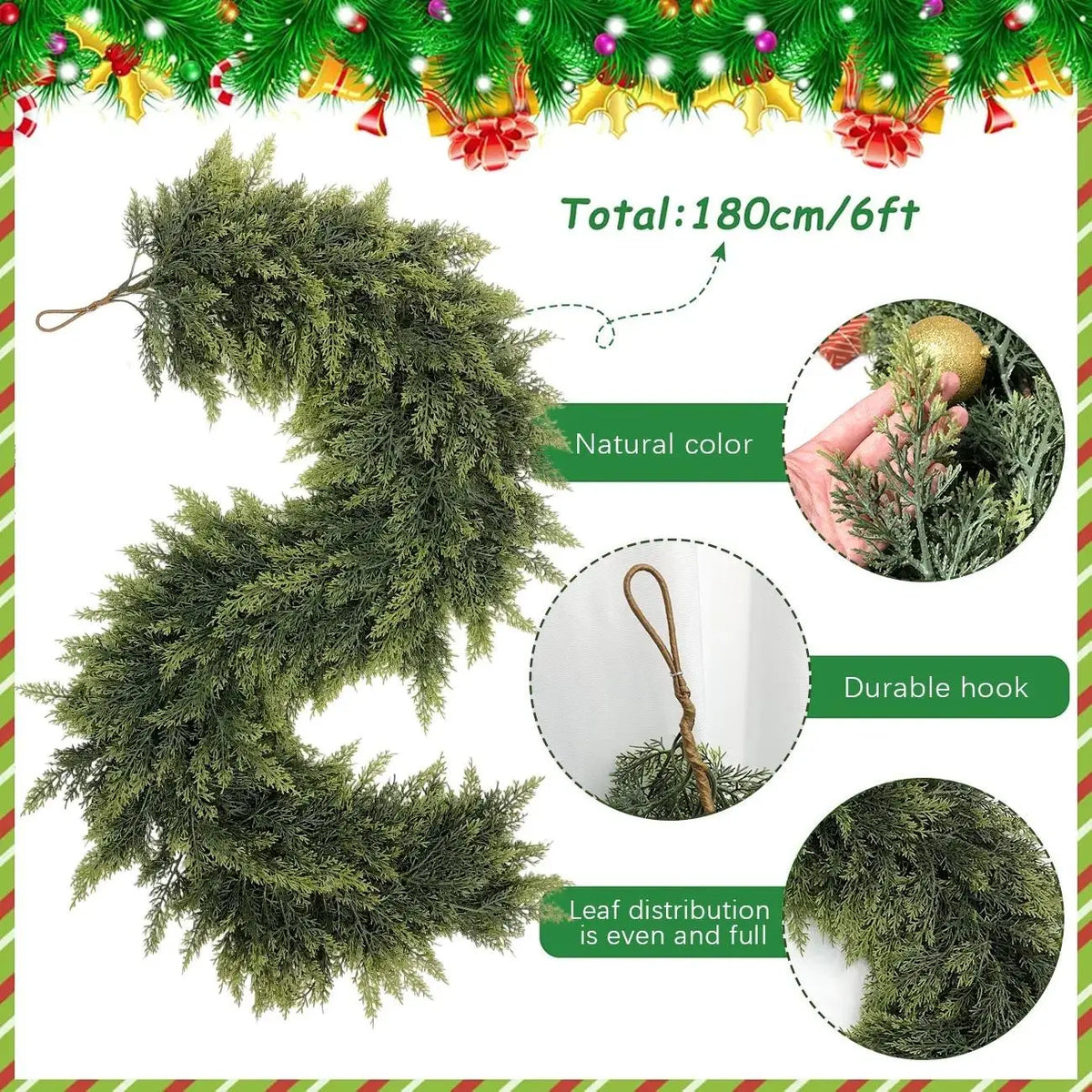 6 FT 2 PCS  Artificial Cedar Garlands, Real Touch Winter Cedar Garland🌲