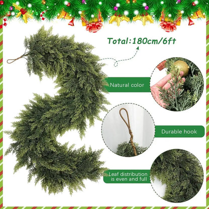 6 FT 2 PCS  Artificial Cedar Garlands, Real Touch Winter Cedar Garland🌲