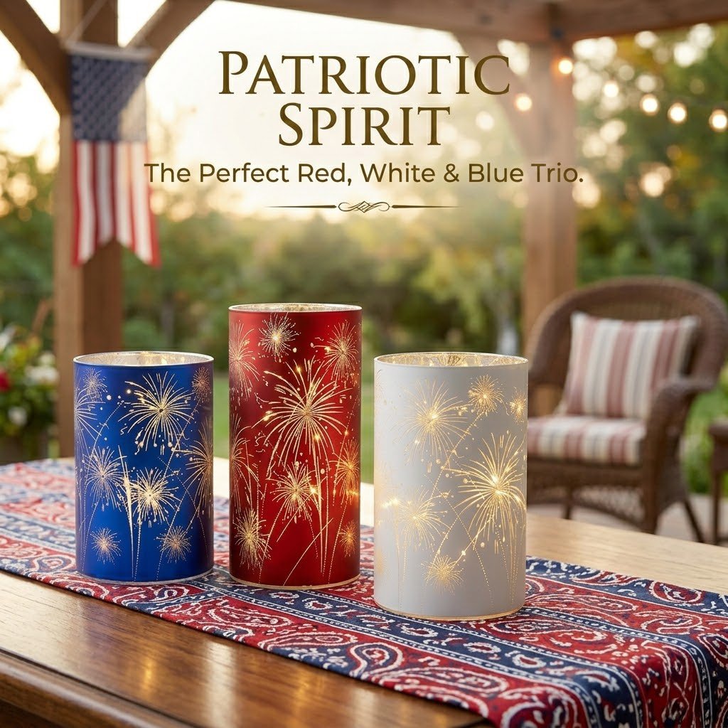 Celebration Firework Lanterns – Premium Patriotic Red, White & Blue Trio