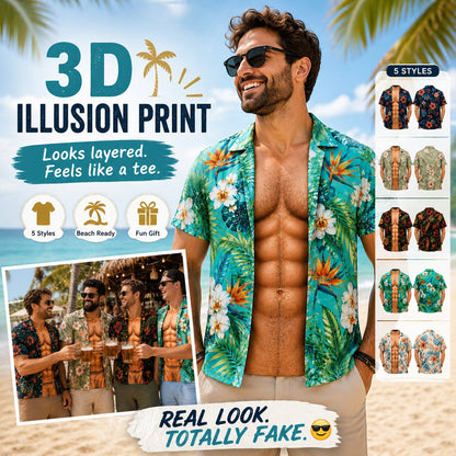🌴3D Fake Open Hawaiian Shirt Muscle Illusion T-Shirt