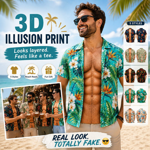 🌴3D Fake Open Hawaiian Shirt Muscle Illusion T-Shirt