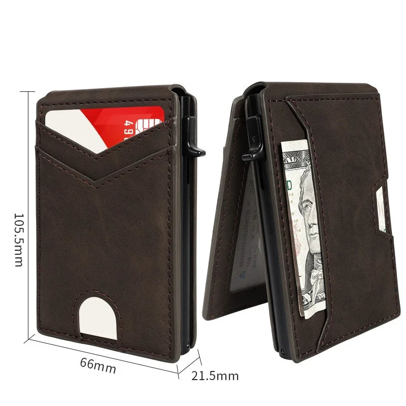 💵Slim RFID Wallet for Men – Pop-Up Card Holder with Money Clip & Dual ID Windows