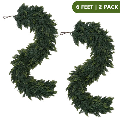 6 FT 2 PCS  Artificial Cedar Garlands, Real Touch Winter Cedar Garland🌲