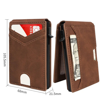💵Slim RFID Wallet for Men – Pop-Up Card Holder with Money Clip & Dual ID Windows