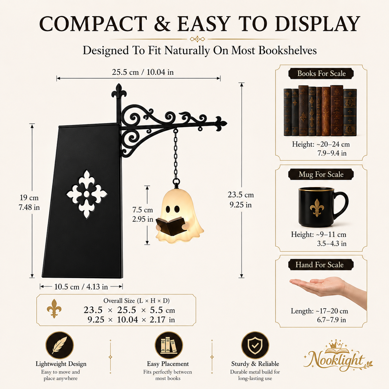 👻NookSpirit Ghost Reading Book Nook Light, Warm LED Hanging Ghost Lamp, Gothic Bookshelf Decor Gift for Book Lovers