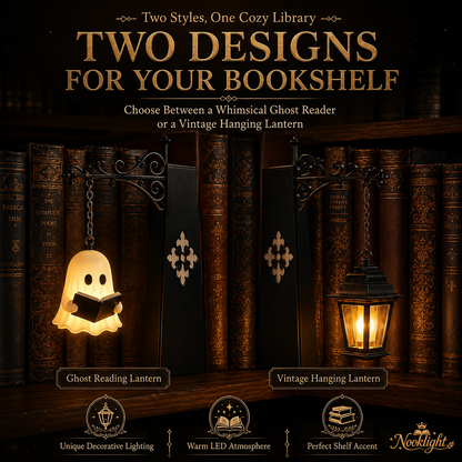 👻NookSpirit Ghost Reading Book Nook Light, Warm LED Hanging Ghost Lamp, Gothic Bookshelf Decor Gift for Book Lovers