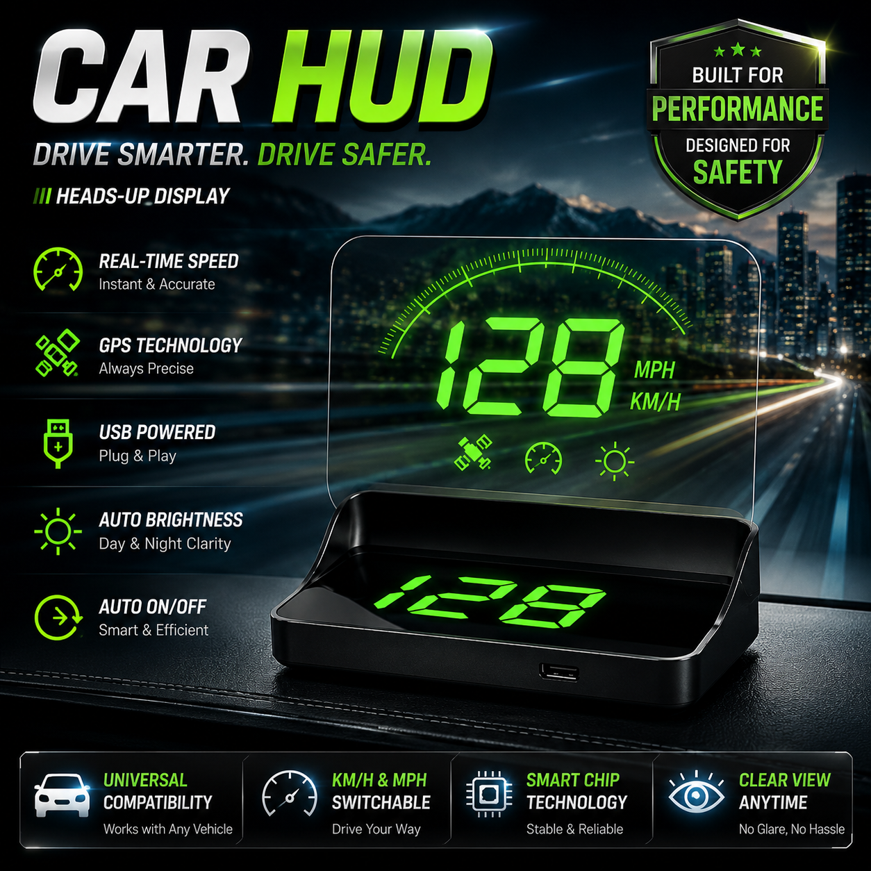 GPS Car HUD Digital Speedometer – Clear MPH/KM/H Display