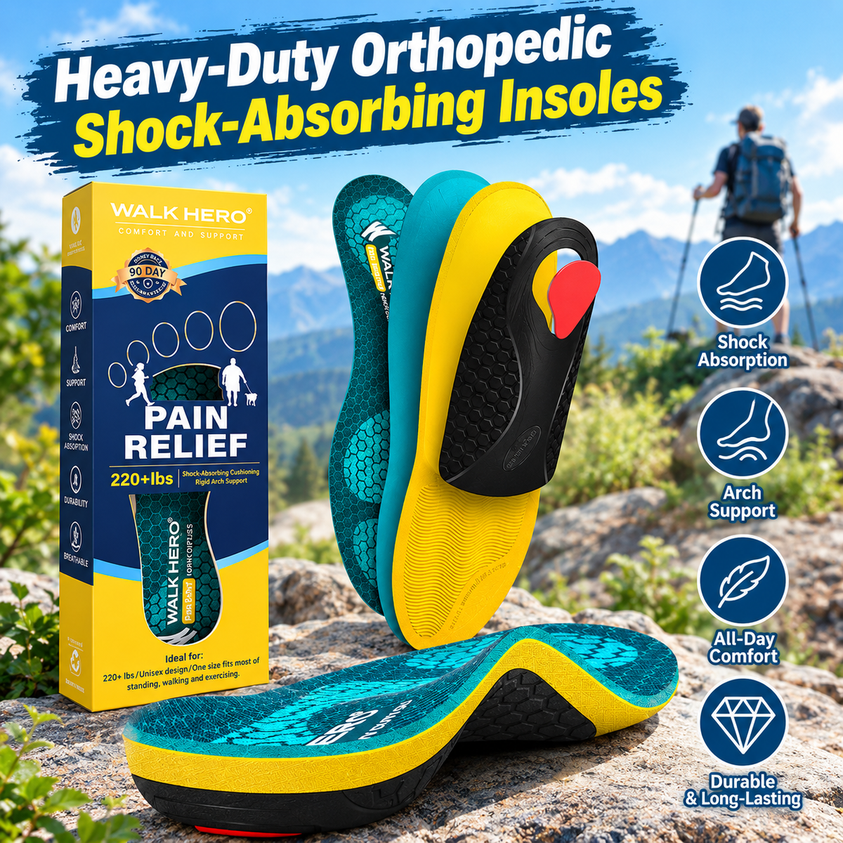 Heavy Duty Orthotic Pressure Relief Insoles for 220+ lbs
