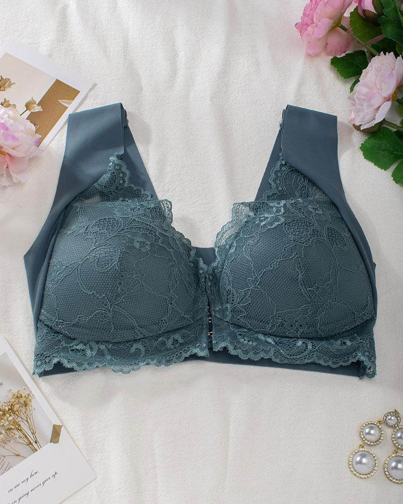 Shapecurve® Women's Contrast Lace Hook & Eye Front PushUp Bra