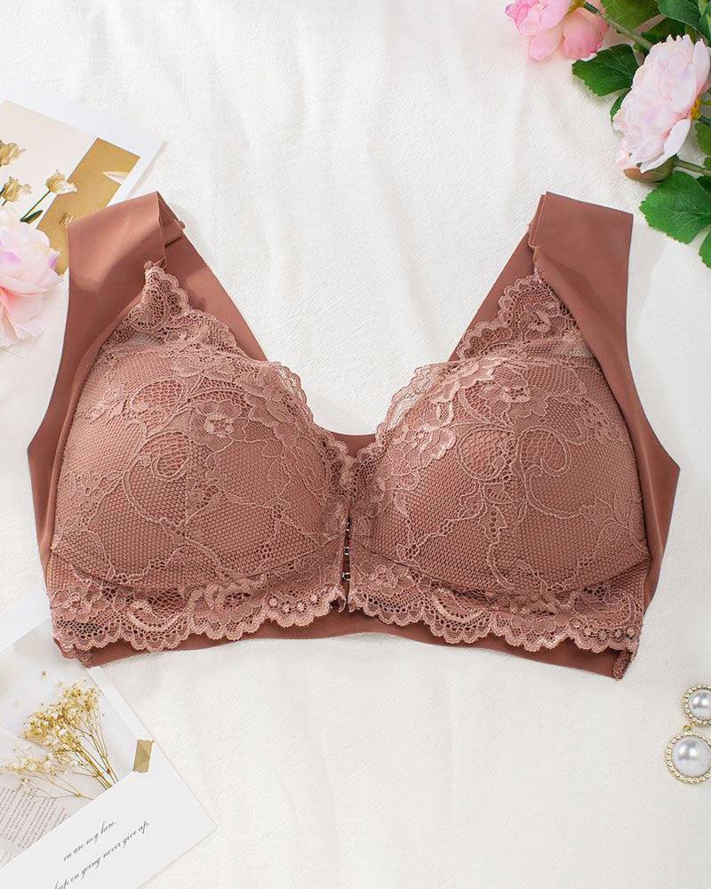 Shapecurve® Women's Contrast Lace Hook & Eye Front PushUp Bra
