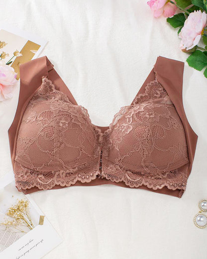 Shapecurve® Women's Contrast Lace Hook & Eye Front PushUp Bra