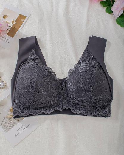 Shapecurve® Women's Contrast Lace Hook & Eye Front PushUp Bra