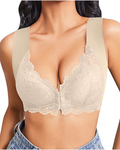 Shapecurve® Women's Contrast Lace Hook & Eye Front PushUp Bra