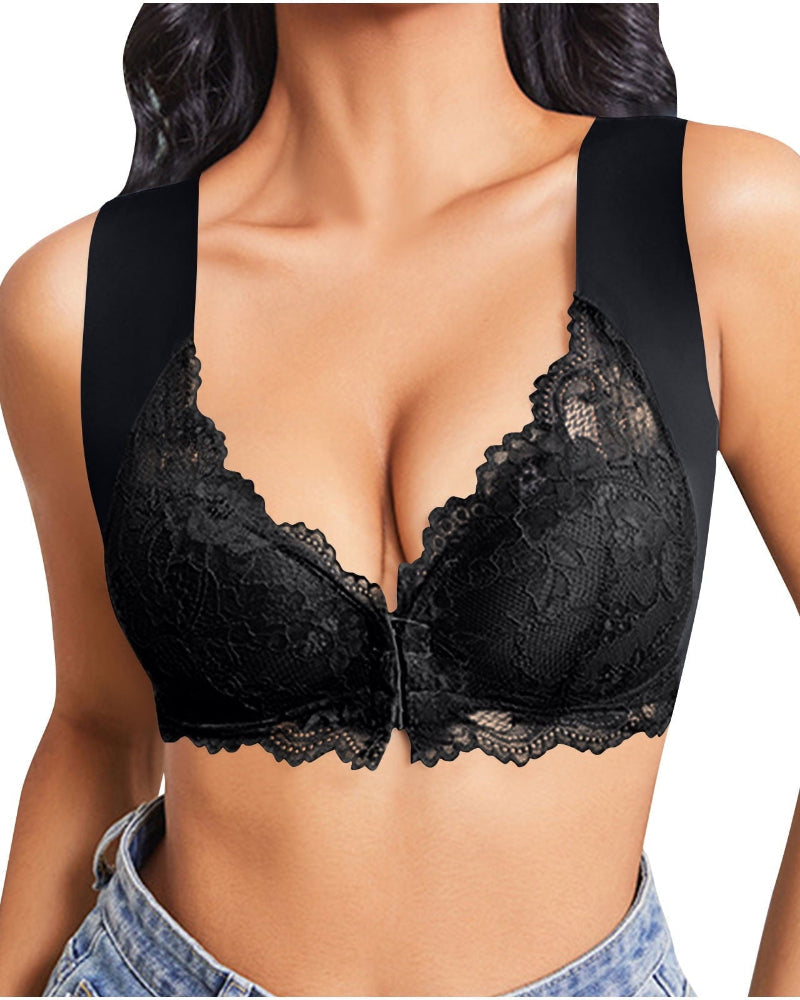 Shapecurve® Women's Contrast Lace Hook & Eye Front PushUp Bra