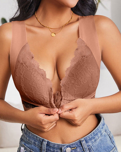 Shapecurve® Women's Contrast Lace Hook & Eye Front PushUp Bra