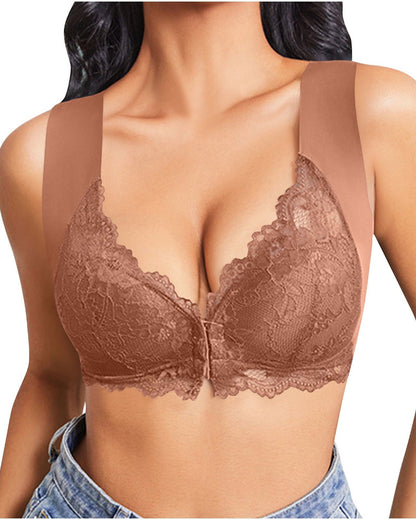 Shapecurve® Women's Contrast Lace Hook & Eye Front PushUp Bra