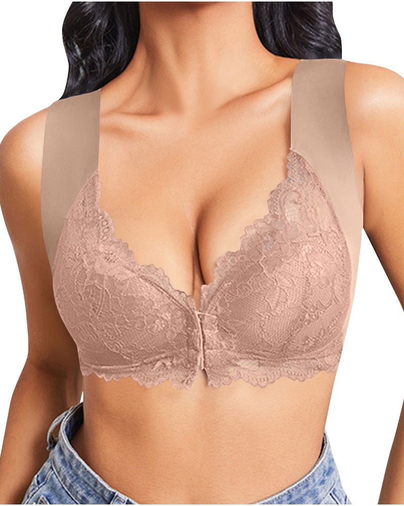 Shapecurve® Women's Contrast Lace Hook & Eye Front PushUp Bra