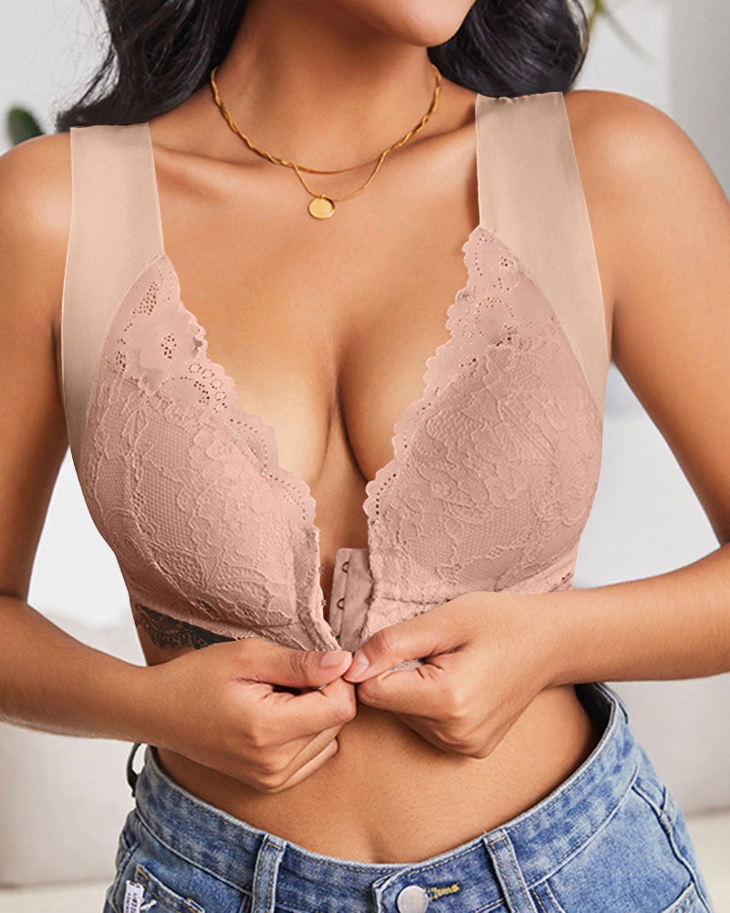 Shapecurve® Women's Contrast Lace Hook & Eye Front PushUp Bra