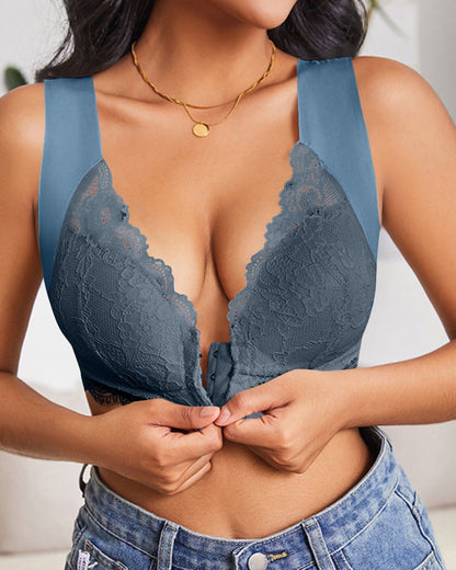 Shapecurve® Women's Contrast Lace Hook & Eye Front PushUp Bra