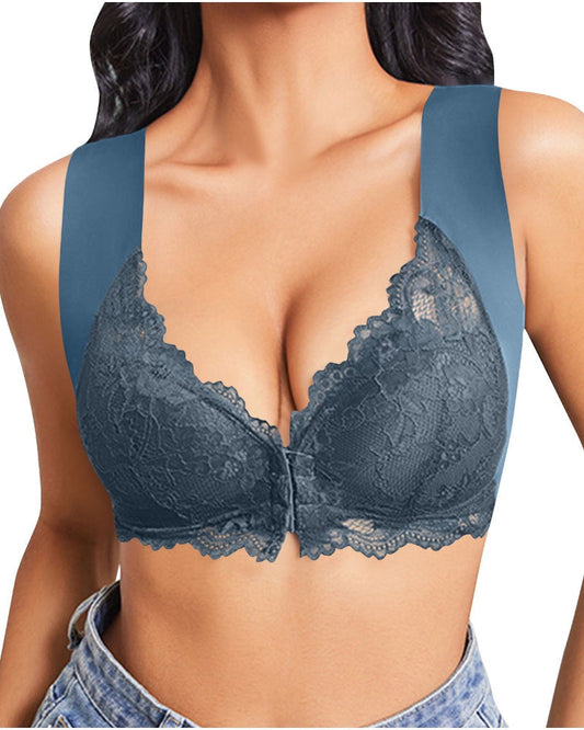 Shapecurve® Women's Contrast Lace Hook & Eye Front PushUp Bra