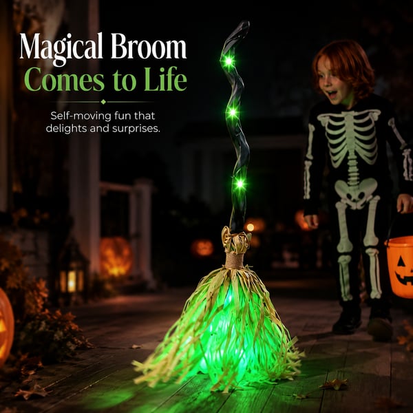 Halloween Animated Moving Witch Broom Light‑Sound‑Motion