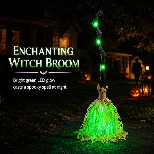 Halloween Animated Moving Witch Broom Light‑Sound‑Motion