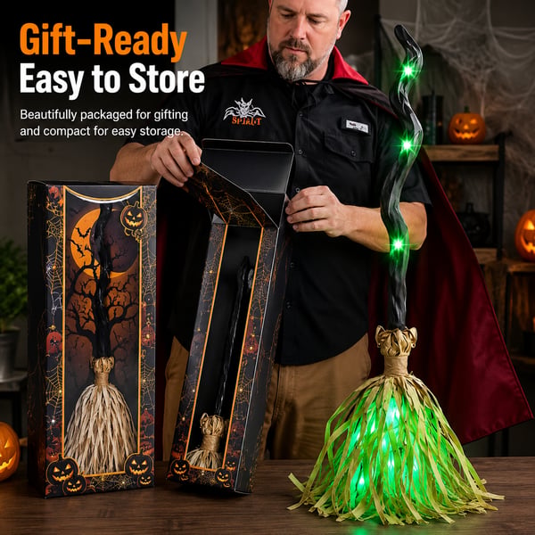 Halloween Animated Moving Witch Broom Light‑Sound‑Motion