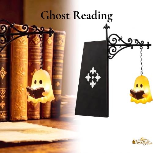 👻NookSpirit Ghost Reading Book Nook Light, Warm LED Hanging Ghost Lamp, Gothic Bookshelf Decor Gift for Book Lovers