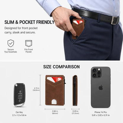 💵Slim RFID Wallet for Men – Pop-Up Card Holder with Money Clip & Dual ID Windows