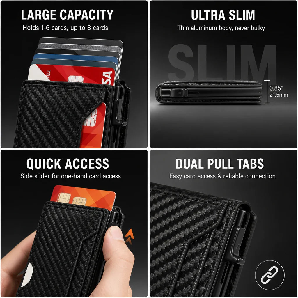 💵Slim RFID Wallet for Men – Pop-Up Card Holder with Money Clip & Dual ID Windows