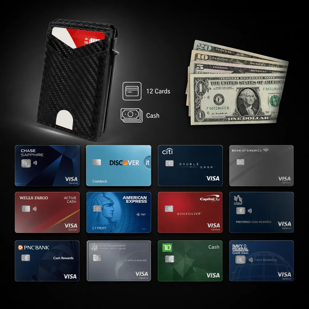 💵Slim RFID Wallet for Men – Pop-Up Card Holder with Money Clip & Dual ID Windows