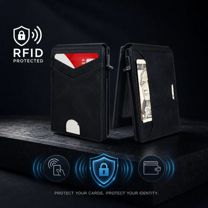 💵Slim RFID Wallet for Men – Pop-Up Card Holder with Money Clip & Dual ID Windows