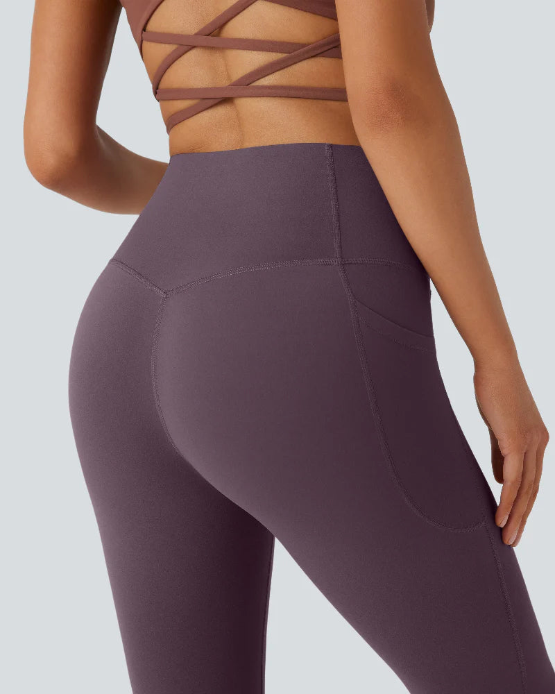 High Waisted Tummy Control Pocket Shaping Yoga Bootcut Leggings