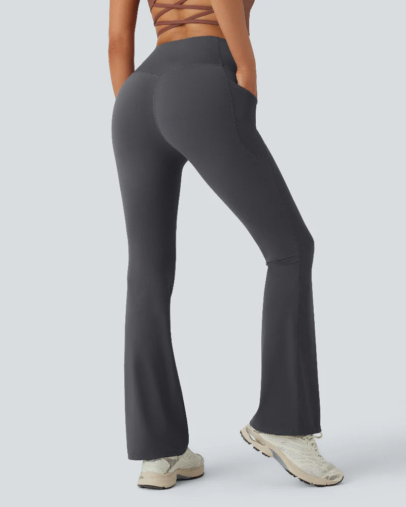 High Waisted Tummy Control Pocket Shaping Yoga Bootcut Leggings