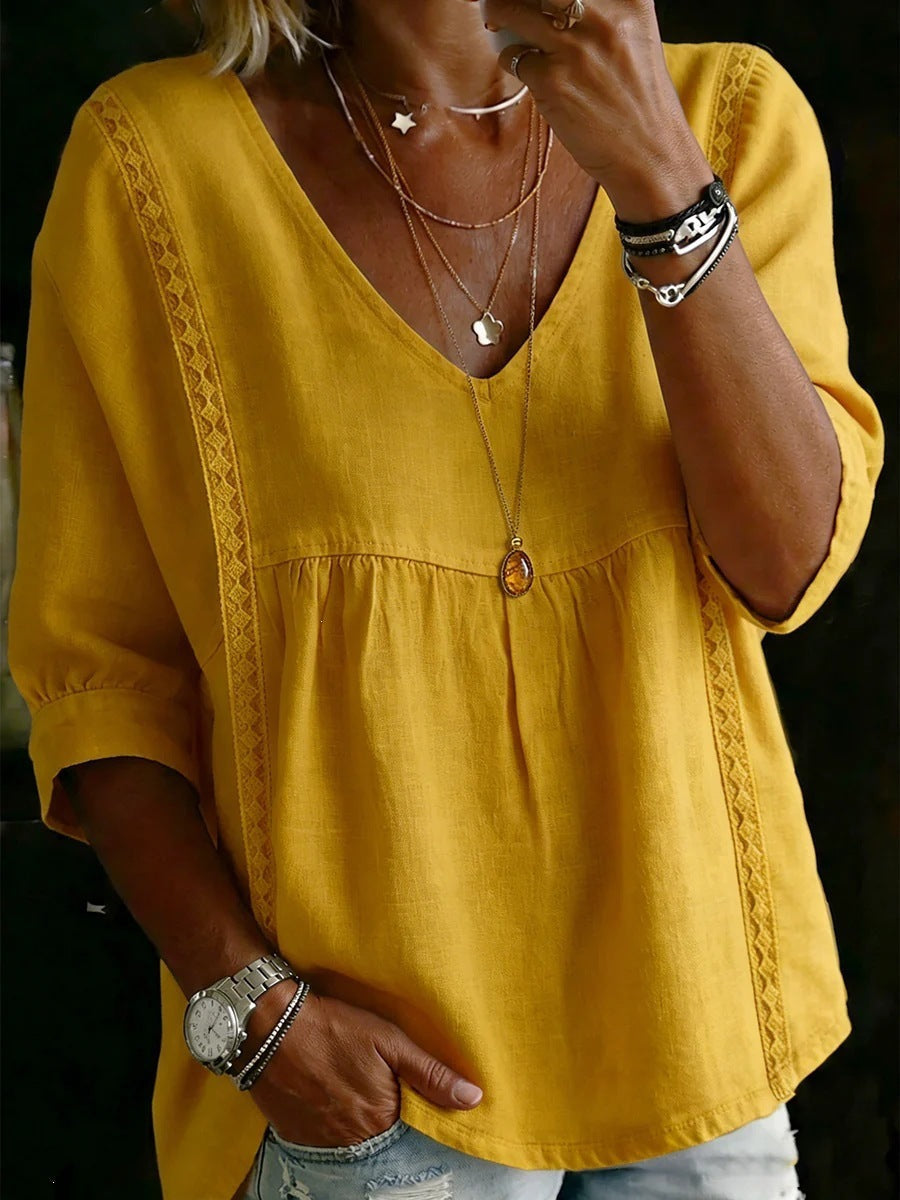 Women's Chic Loose-Fit V-Neck Lace Blouse