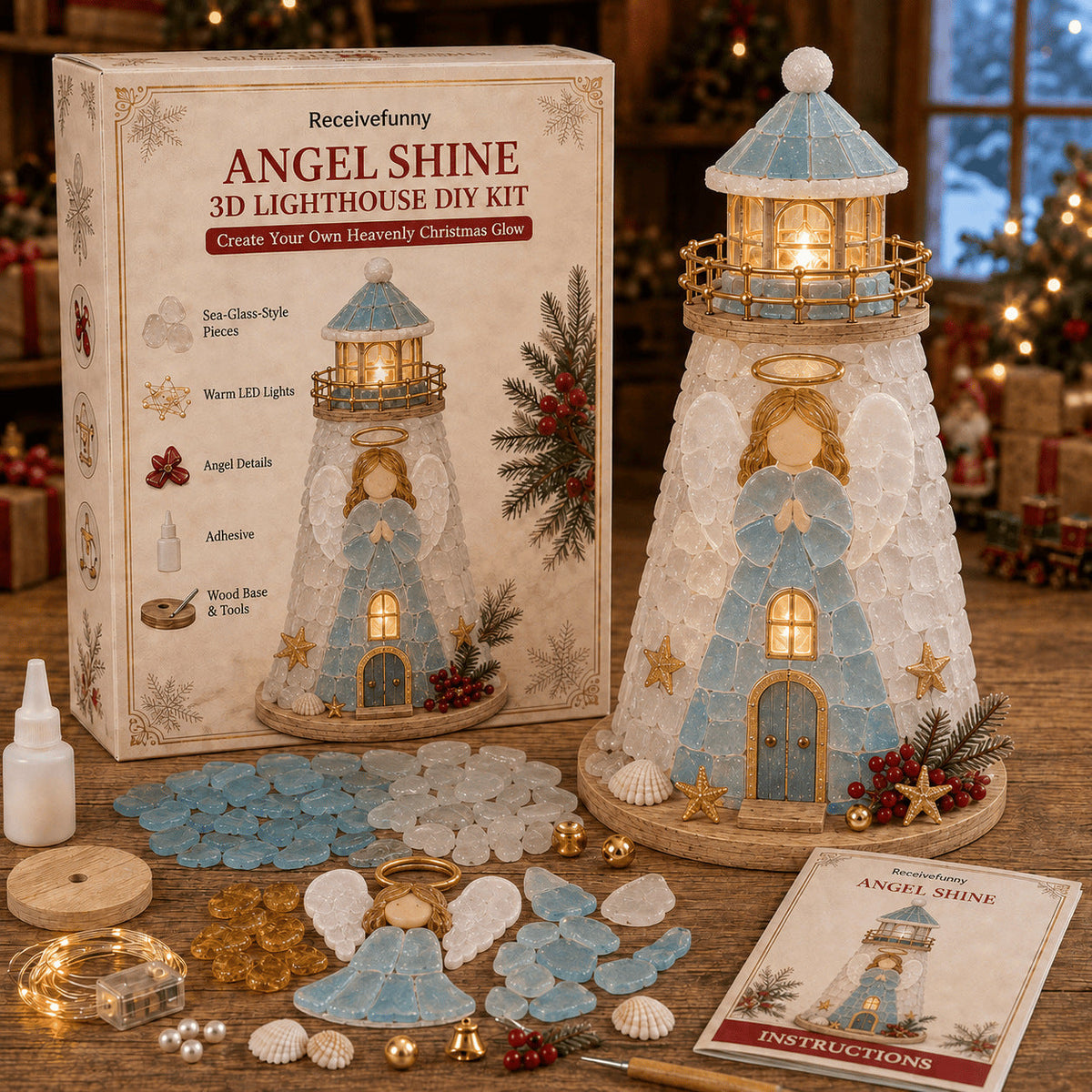 🌊 Beginner-Friendly DIY Lighted Sea Glass-Style Lighthouse Kit Collection | Complete Kit with Sea Glass-Style Pieces, LED Lights & Step-by-Step Guide Included 💕