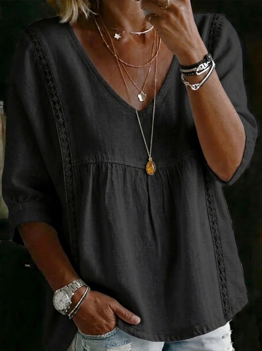Women's Chic Loose-Fit V-Neck Lace Blouse