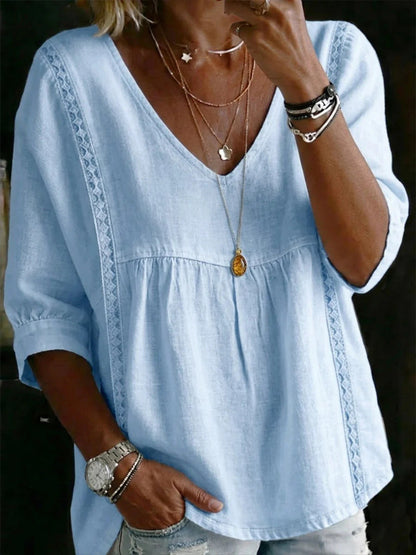 Women's Chic Loose-Fit V-Neck Lace Blouse