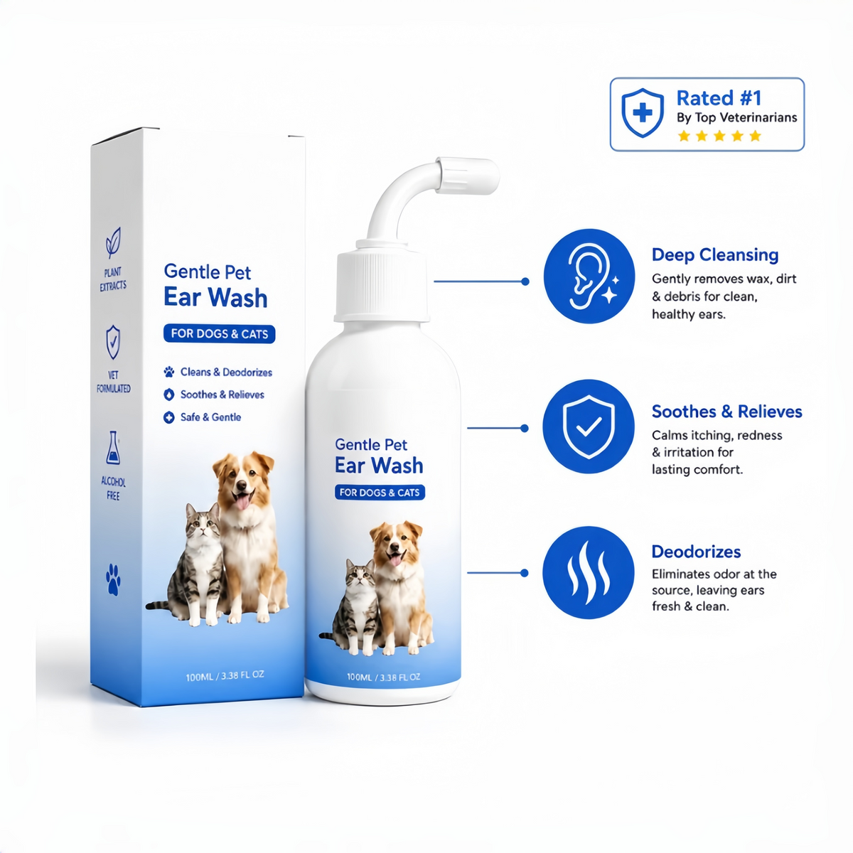 Gentle Pet Ear Wash | Odor-Free Cleaning for Dogs & Cats🌿