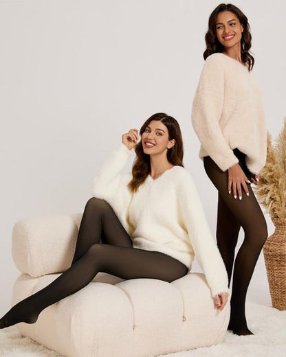 Semi-Transparent Single Seam Fleece Lined Tights