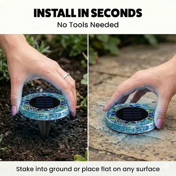 🛋️Solar Disk Lights – Handcrafted Mosaic Outdoor LED Waterproof In-Ground & Tabletop Wireless Lighting