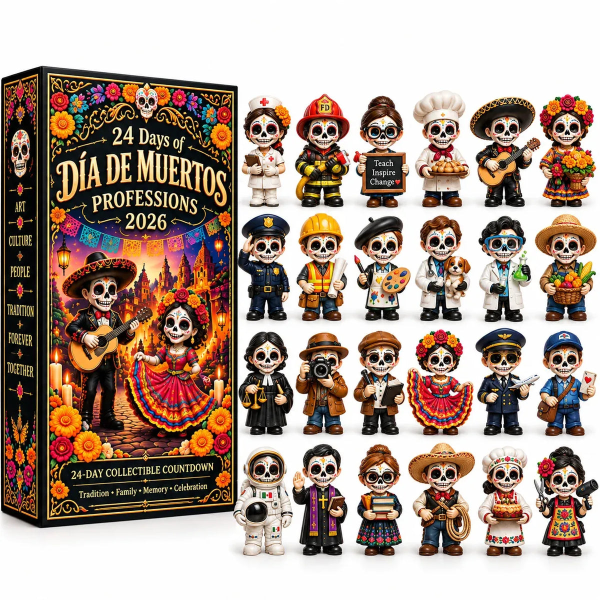 🧡💀 24 Days of Día de Muertos Professions Advent Calendar 2026 – 24 Unique Calavera Collectible Figures