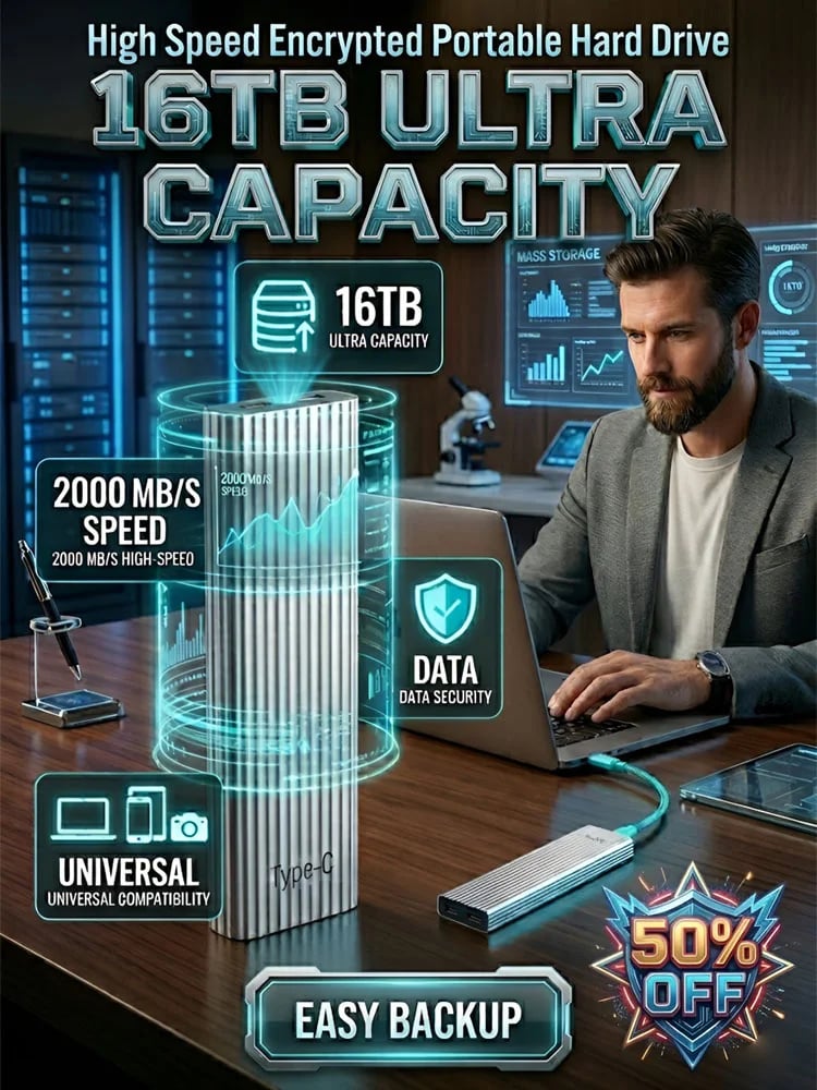 ⏳ LIMITED-TIME MEGA SALE |   16TB Large-Capacity Type-C Portable Mini SSD