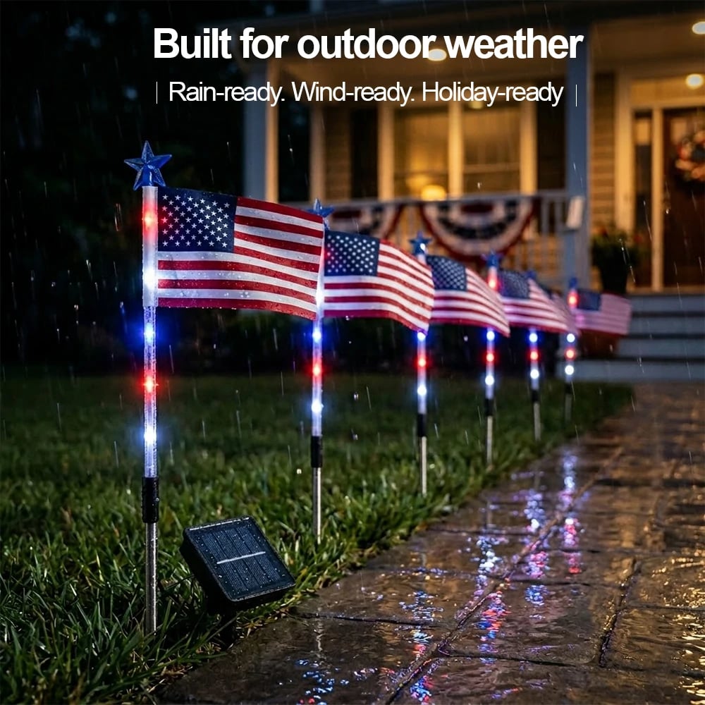✨Last Day: 49% OFF🔥8 Solar American Flag Pathway Lights – Red, White & Blue Yard Glow for 250th Independence Celebration 🇺🇸