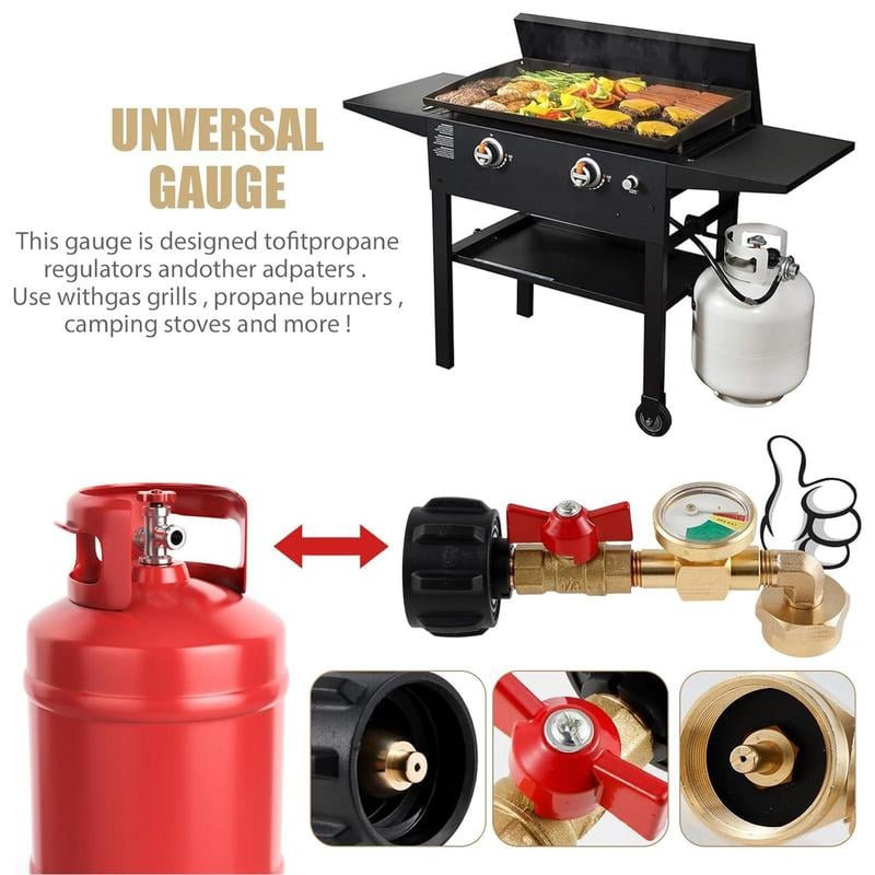 Propane Refill Adapter with Valve & Gauge, Ball Valve Gas Tank Gas Connector,