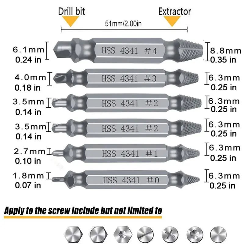 🔥Grab It Before It's Gone! 🔩 Stripped Screw Extractor Kit – 6-Piece Set, Easy-Out Bolt & Damaged Screw Remover