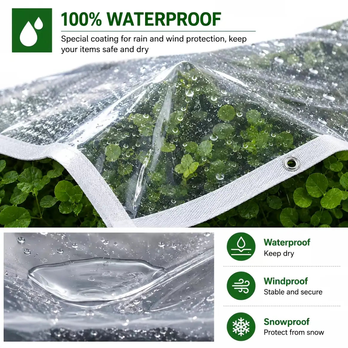 🌧️ RainShield Pro Transparent Waterproof Tarp – Heavy-Duty Outdoor Cover with Secure Grommets