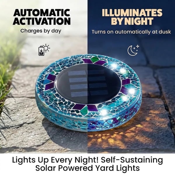 🛋️Solar Disk Lights – Handcrafted Mosaic Outdoor LED Waterproof In-Ground & Tabletop Wireless Lighting